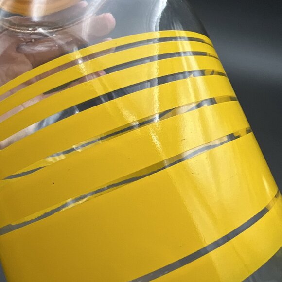 Large Vintage Retro 3L Glass Cookie Jar Yellow Striped France 1970s VG to EUC - Picture 11 of 16